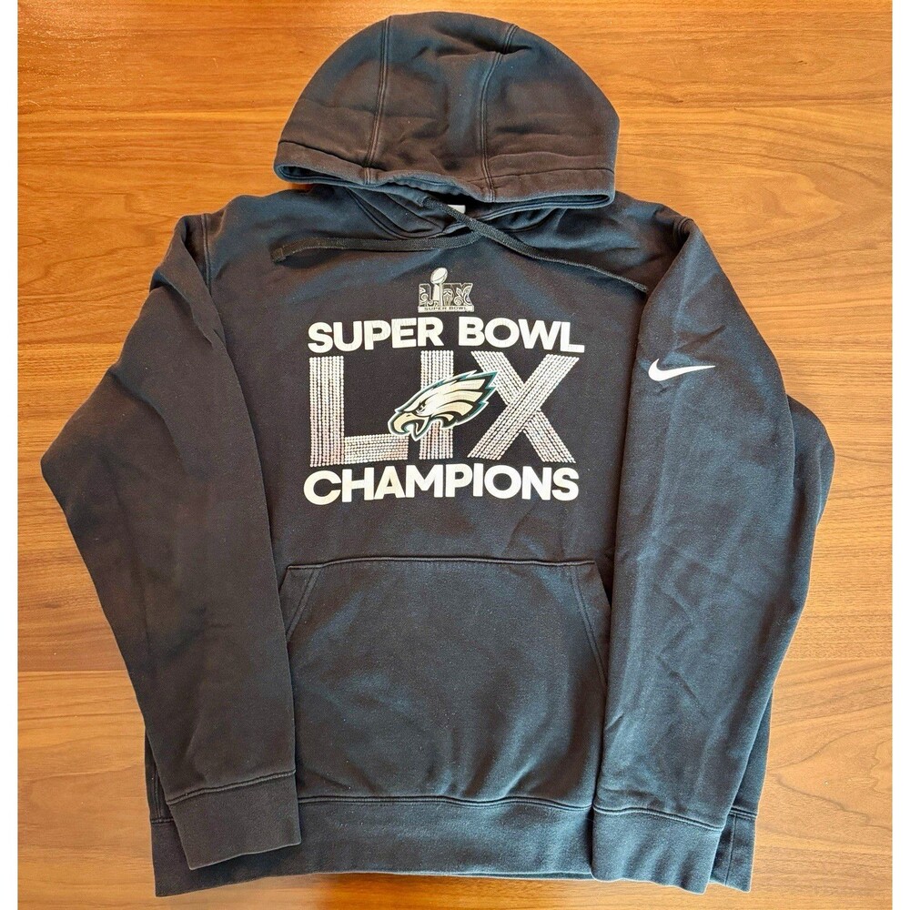 Nike Philadelphia Eagles Super Bowl LIX Champions Black Pullover Hoodie Men's L